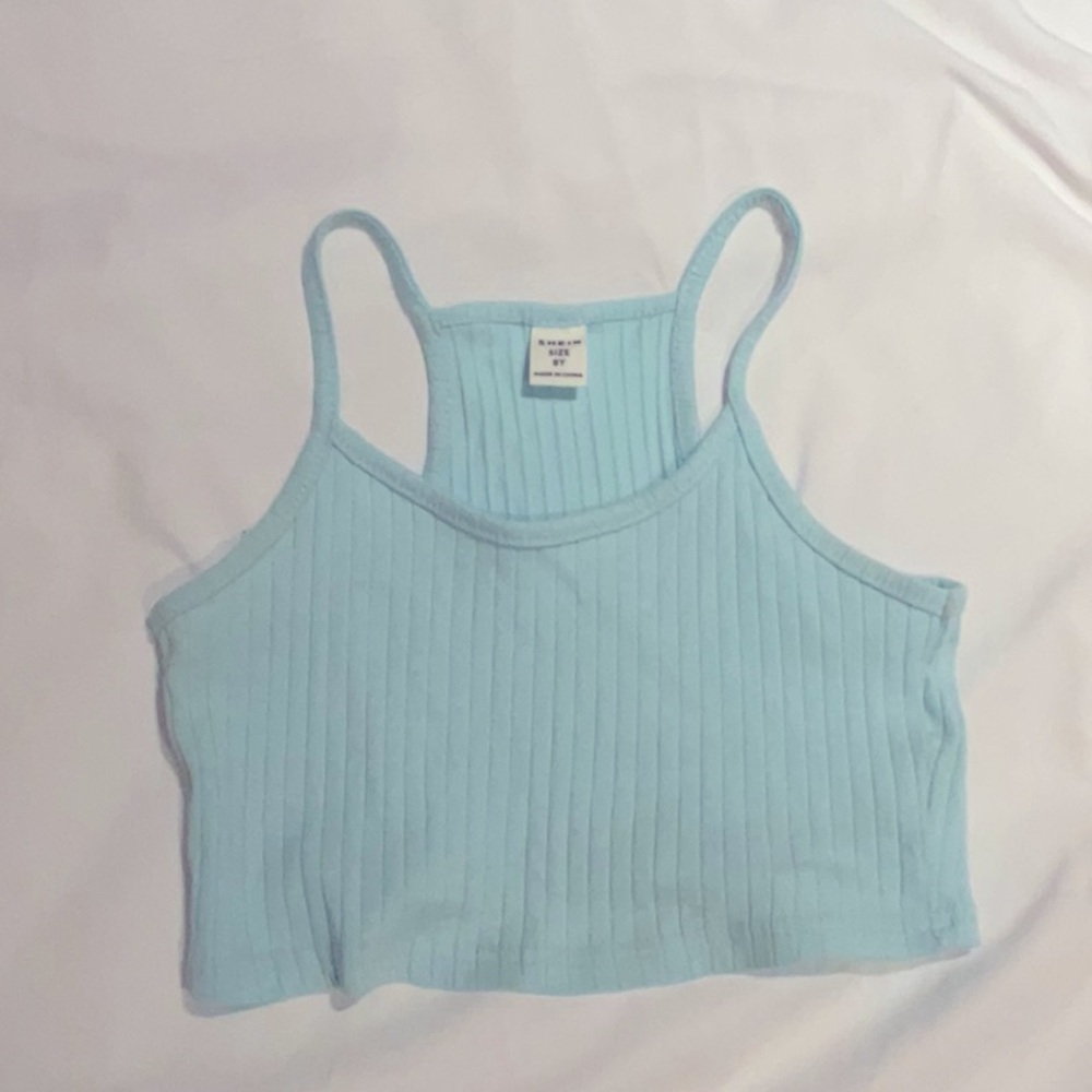 Kids SHEIN blue ribbed cropped tank top